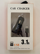Адаптер Авто 12/24V- USB 5V3,1А со шнуром LIGHTNING 1,5m