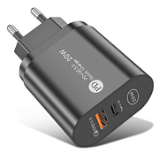 Адаптер 1USBQ3.0+1typeC 220в PD20W PD002 с вольтметром-амперметром