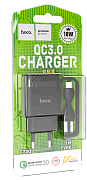 Сетевое зарядное устройство HOCO C72Q 1USB 2.4A 18W QC3.0 с кабелем Type-c черный