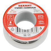 припой с канифолью 100гр. d=2.0мм (Sn60 Pb40 Flux 2.2%) REXANT 