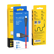 Кабель Borofone BX38 USB (m) - Lightning (m) 1,0м 2.4A ткань черный